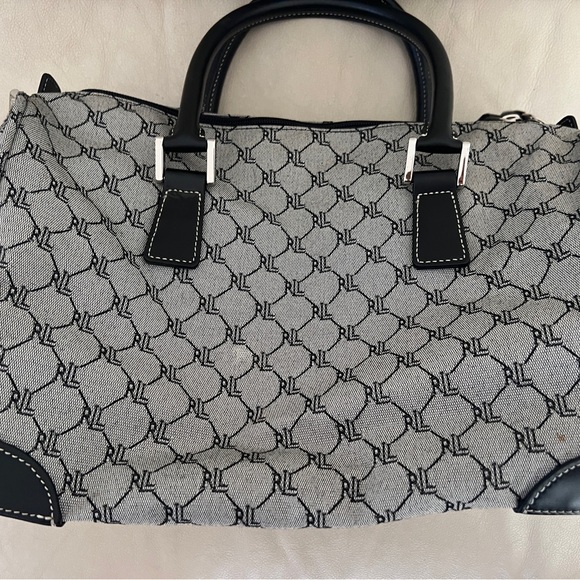 Vintage Ralph Lauren Signature Monogram Leather Canvas Shoulder Duffle Bag - Picture 8 of 10